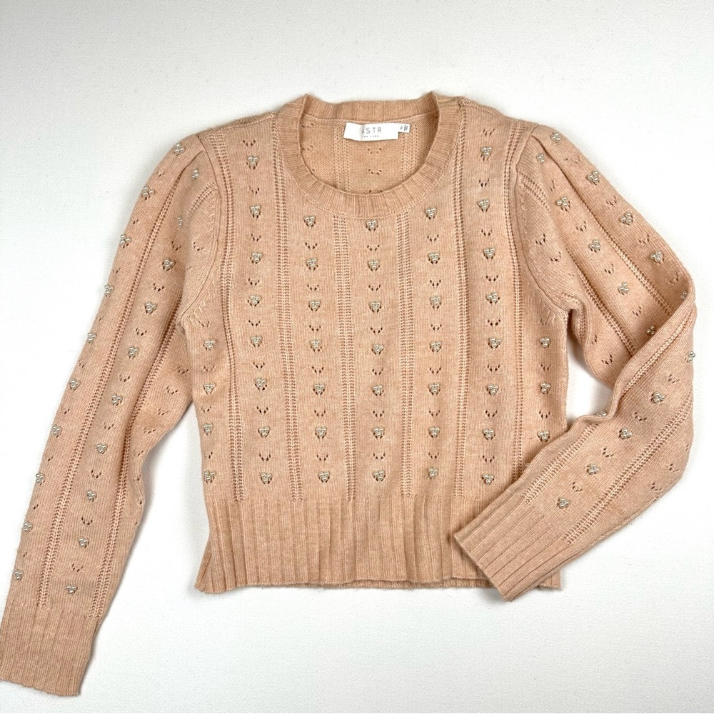 Astr the Label Pointelle‎ & Pearl Crew Sweater Feminine Office